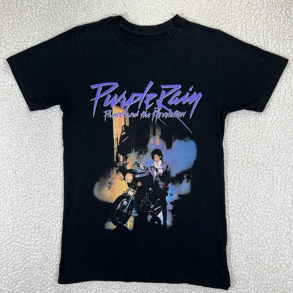 Prince Purple Rain T-Shirt‎ Women's Size Small Black Short Sleeve Graphic Print